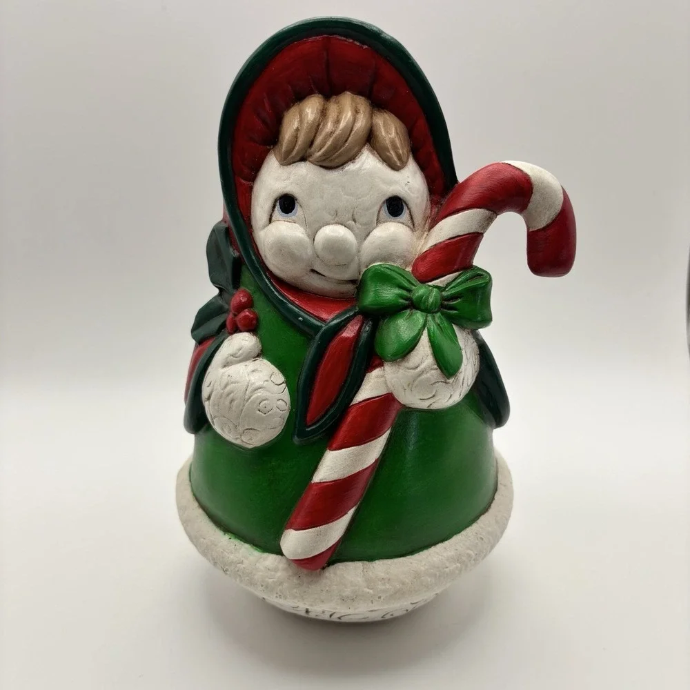 Vintage Holiday Ceramic Mrs Frosty Snowman with Candy Cane 7.5